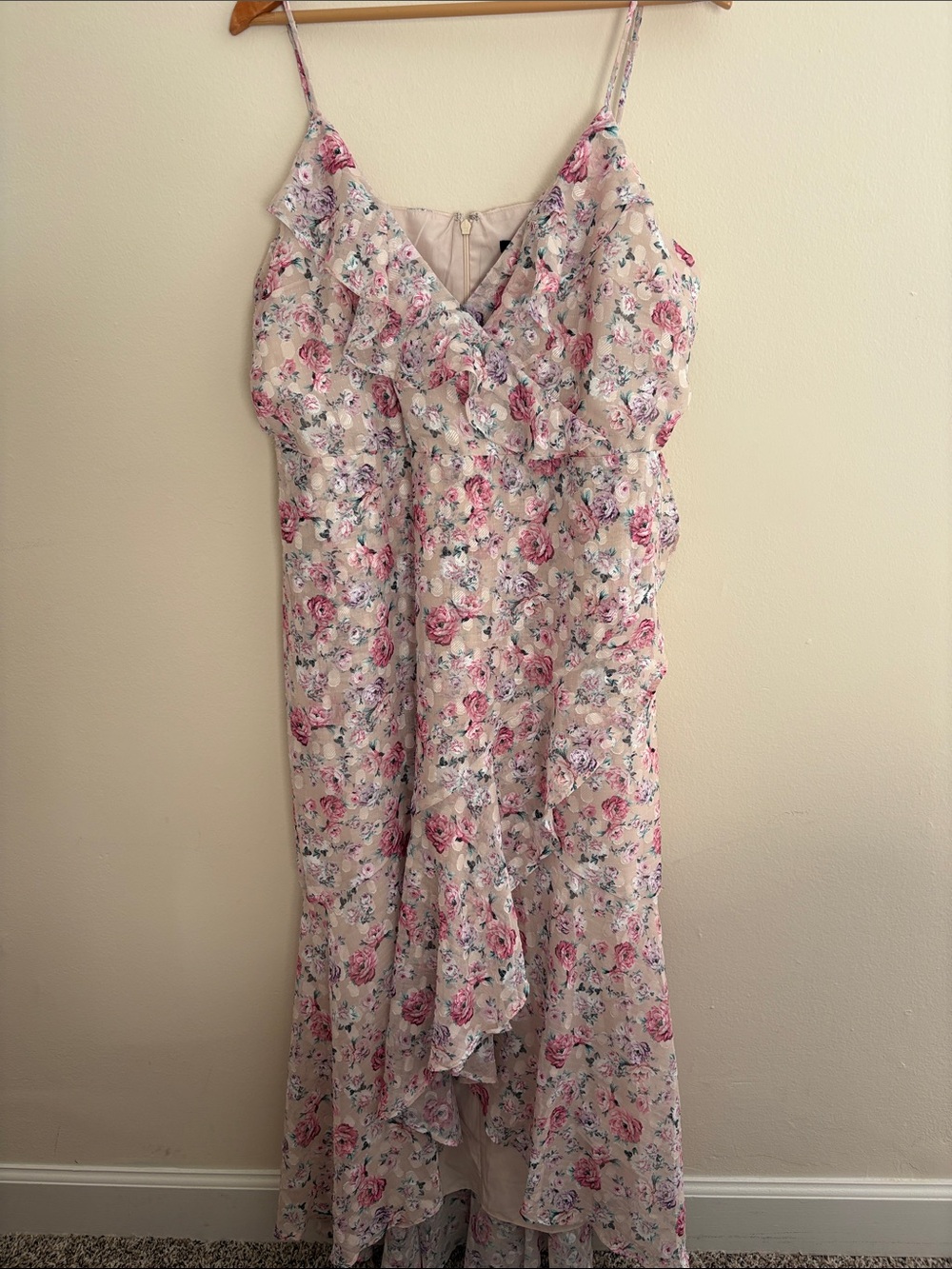 Express Pink Floral Ruffle Maxi Dress on Cream - Picture 2 of 5
